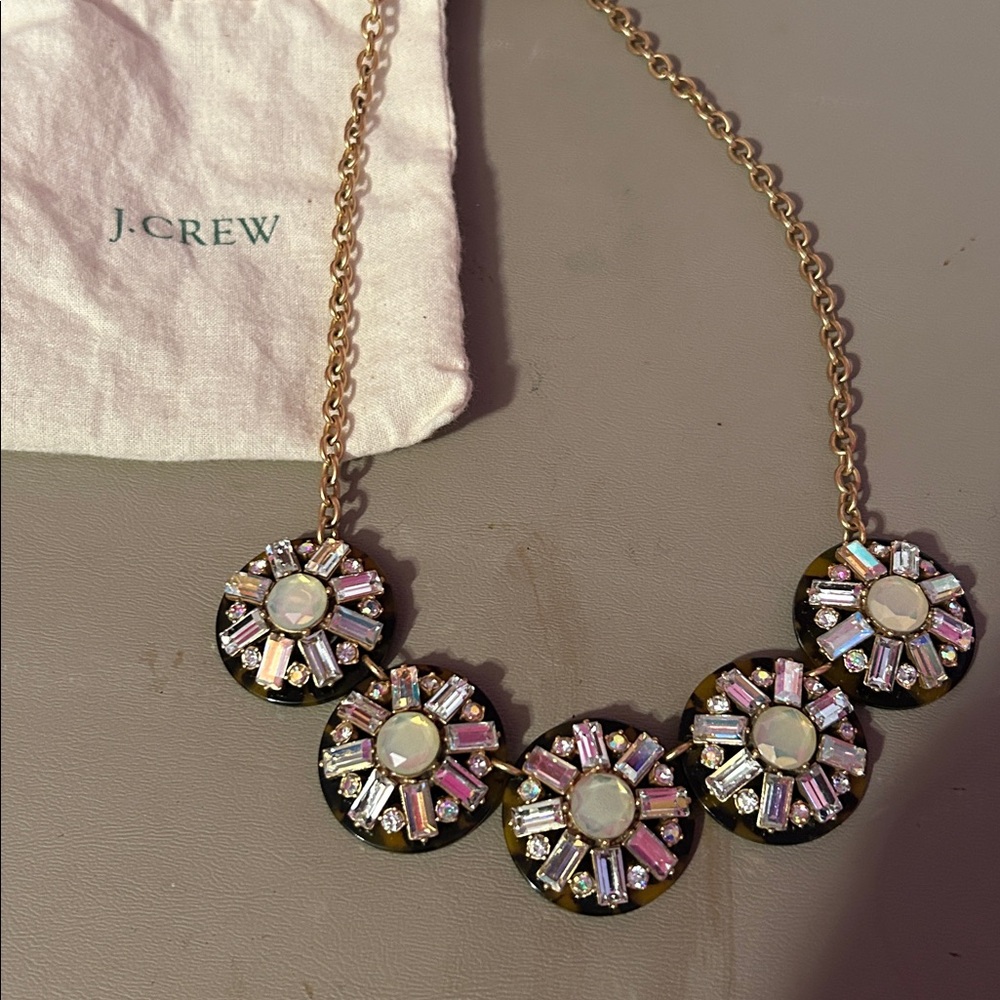 JCrew Iridescent Crystal Necklace on Tortoise Discs - Picture 2 of 6